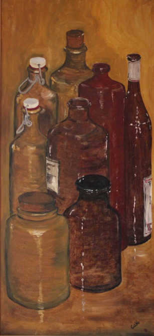 Ton-Glas-Flaschen, 1999, Öl auf Holz, 98cmx45cm.jpg